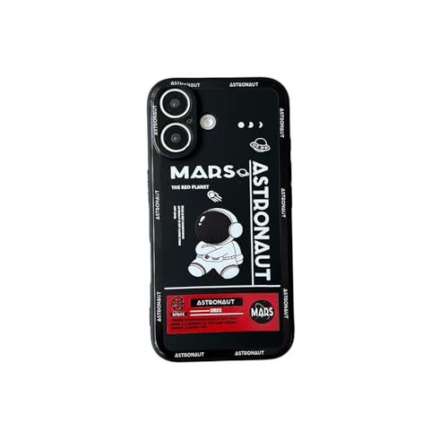 Yonds Queen für iPhone 16 Plus Niedliches Hülle, Cool Cartoon Astronaut Space Rakete Mond Design Stilvoll Stoßstange TPU rutschfeste Stoßfeste Schutzhülle (iPhone 16 Plus, Schwarz) von Yonds Queen