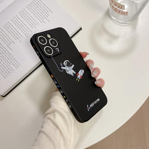 Yonds Queen für iPhone 16 Pro Niedliches Case, Cool Cartoon Astronaut Space Rakete Mood Design Stilvoll Stoßstange TPU rutschfeste Stoßfeste Schutzhülle (iPhone 16 Pro, Rakete) von Yonds Queen