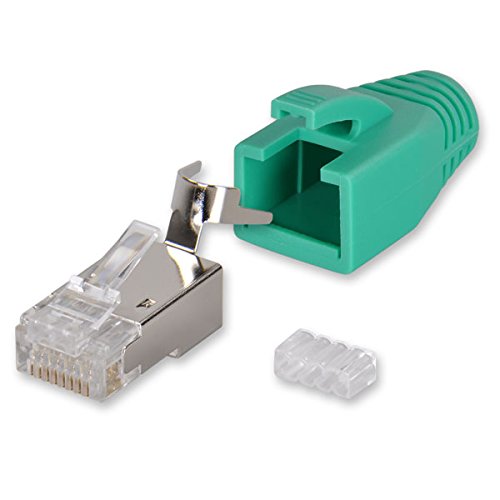 Yonix 10 x Netzwerkstecker RJ45 Cat 7 / 6A | Kontakte 50µ vergoldet | Einführhilfe | Knickschutz | Tülle türkis | NSY-738TU von Yonix