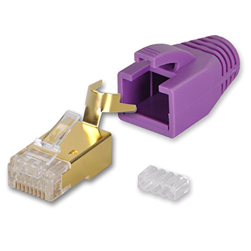 Yonix 10 x Netzwerkstecker RJ45 Cat 7 / 6A | vergoldet | Einführhilfe | Knickschutz | Tülle lila | NSY-758LI von Yonix