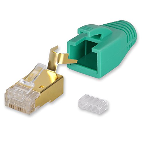 Yonix 10 x Netzwerkstecker RJ45 Cat 7 / 6A | vergoldet | Einführhilfe | Knickschutz | Tülle türkis | NSY-758TU von Yonix