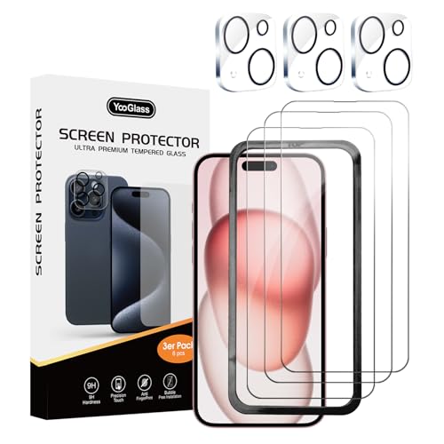 YooGlass 6er Set 3x Panzerglas für iPhone 16 Plus 3x Kameraschutz [Ultra Klar & Kratzfest 9H-Härtegrad] 0,30mm HD Displayschutz mit Anleitung - Schutzfolie & Montagerahmen für iPhone 16 Plus von YooGlass