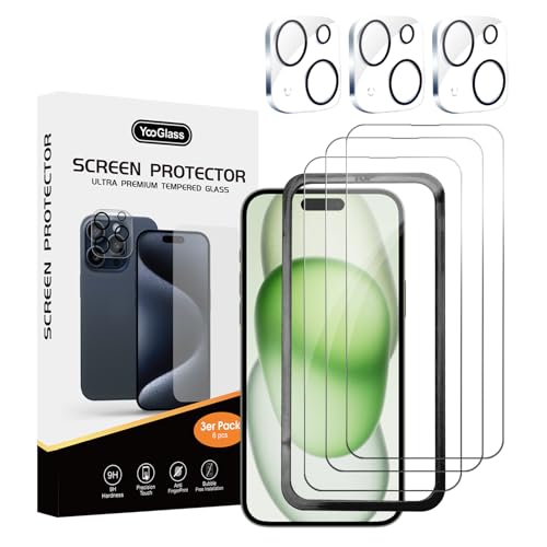 YooGlass 6er Set 3x Panzerglas für iPhone 16 Pro 3x Kameraschutz [Ultra Klar & Kratzfest 9H-Härtegrad] 0,30mm HD Displayschutz mit Anleitung - Schutzfolie & Montagerahmen für iPhone 16 Pro von YooGlass