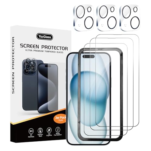 YooGlass 6er Set 3x Panzerglas für iPhone 16 Pro Max 3x Kameraschutz [Ultra Klar & Kratzfest 9H-Härtegrad] 0,30mm HD Displayschutz mit Anleitung - Schutzfolie & Montagerahmen für iPhone 16 Pro Max von YooGlass