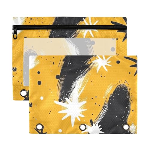 Anstract Art Pinsel, gelbe Sterne, Schultaschen mit transparentem Fenster, großer und stabiler Ordner, 3 Ringe, für Schule, Büro und Zuhause, mehrfarbig, 2 Stück Anstract Art Pinsel, gelbe Sterne, Schultaschen mit transparentem Fenster, großer und stabiler Ordner, 3 Ringe, für Schule, Büro und Zuhause, mehrfarbig, 2 Stück von Yoogain