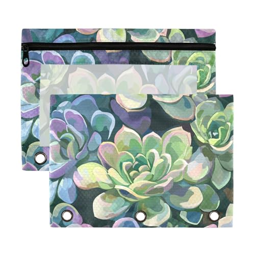 Beutel mit Sukkulenten-Illustration, grün-violett, mit Reißverschluss und transparentem Fenster, große Kapazität, Taschenordner für 3 Stück, für Bürobedarf, mehrfarbig, 2 Stück Beutel mit Sukkulenten-Illustration, grün-violett, mit Reißverschluss und transparentem Fenster, große Kapazität, Taschenordner für 3 Stück, für Bürobedarf, mehrfarbig, 2 Stück von Yoogain