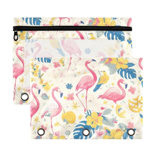 Beutel mit rosa Flamingos, gelben Blumen, 3 Ringe mit Sichtfenster, Klarsichtfenster und Ösen, 3 Ringe für Büro, Schule, Kosmetik, mehrfarbig, 2 Stück Beutel mit rosa Flamingos, gelben Blumen, 3 Ringe mit Sichtfenster, Klarsichtfenster und Ösen, 3 Ringe für Büro, Schule, Kosmetik, mehrfarbig, 2 Stück von Yoogain