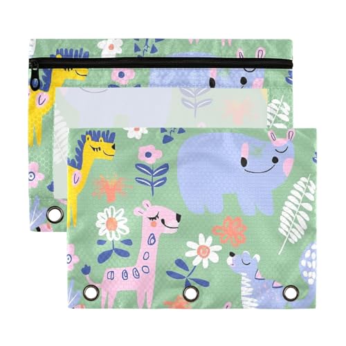 Bunte Kinder-Cartoon-Tiere, 3 Ringe, Reißverschluss-Taschen mit transparentem Fenster, Reißverschluss, groß und stabil, 3 Ringe, Ordner, Schule, Klasse, Büro, Organizer, mehrfarbig, 2 Stück Bunte Kinder-Cartoon-Tiere, 3 Ringe, Reißverschluss-Taschen mit transparentem Fenster, Reißverschluss, groß und stabil, 3 Ringe, Ordner, Schule, Klasse, Büro, Organizer, mehrfarbig, 2 Stück von Yoogain