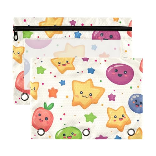 Cartoon-Bindertaschen, niedlich, bunt, Früchte, Teer, 3 Ringe mit transparentem Fenster, Reißverschluss, große Kapazität, 3 Ringe für Bürobedarf, mehrfarbig, 2 Stück Cartoon-Bindertaschen, niedlich, bunt, Früchte, Teer, 3 Ringe mit transparentem Fenster, Reißverschluss, große Kapazität, 3 Ringe für Bürobedarf, mehrfarbig, 2 Stück von Yoogain
