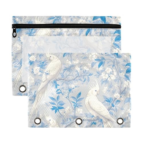 Elegante Beutel mit 3 Löchern, weiße Kakadus, Vogel, Graublau, Beutel mit transparentem Fenster, Tasche mit Reißverschluss, verstärkte Ösen, 3 Ringe, Reißverschlussbuch zur Aufbewahrung von Schul- und Elegante Beutel mit 3 Löchern, weiße Kakadus, Vogel, Graublau, Beutel mit transparentem Fenster, Tasche mit Reißverschluss, verstärkte Ösen, 3 Ringe, Reißverschlussbuch zur Aufbewahrung von Schul- und von Yoogain