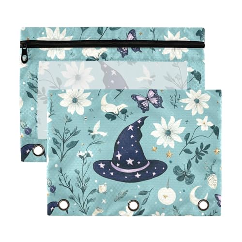 Mystery Hexenhüte, blau, Boho-Beutel mit 3 Löchern, durchsichtigem Fenster, große Kapazität, 3 Ringe, Reißverschluss, Ordner, Schule, Klasse, Büro, Organizer, mehrfarbig, 2 Stück Mystery Hexenhüte, blau, Boho-Beutel mit 3 Löchern, durchsichtigem Fenster, große Kapazität, 3 Ringe, Reißverschluss, Ordner, Schule, Klasse, Büro, Organizer, mehrfarbig, 2 Stück von Yoogain