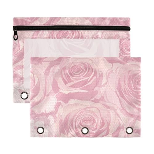 Ordnertaschen mit 3 Ringen, romantisches rosa Rosenmotiv, mit transparentem Fenster, Sichtfenster und Ösen, 3-fach gelocht, Ordner zur Aufbewahrung von Schul- und Bürobedarf, mehrfarbig Ordnertaschen mit 3 Ringen, romantisches rosa Rosenmotiv, mit transparentem Fenster, Sichtfenster und Ösen, 3-fach gelocht, Ordner zur Aufbewahrung von Schul- und Bürobedarf, mehrfarbig von Yoogain