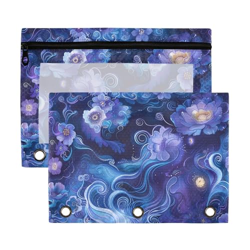 Ordnertaschen mit abstrakten Blumen, 3 Ringe, 3 Ringe, mit transparentem Fenster, Kunststoff, groß und stabil, 3 Ringe für Bürobedarf, mehrfarbig, 2 Stück Ordnertaschen mit abstrakten Blumen, 3 Ringe, 3 Ringe, mit transparentem Fenster, Kunststoff, groß und stabil, 3 Ringe für Bürobedarf, mehrfarbig, 2 Stück von Yoogain