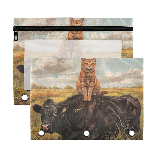 Retro-Beutel mit niedlichem Kuh-Katzen-Motiv, 3 Ringe, für Ordner mit transparentem Fenster, groß mit Reißverschluss, verstärkte Ösen, 3-fach gelocht, Ordner für Klassenzimmer, Schule, Bürobedarf Retro-Beutel mit niedlichem Kuh-Katzen-Motiv, 3 Ringe, für Ordner mit transparentem Fenster, groß mit Reißverschluss, verstärkte Ösen, 3-fach gelocht, Ordner für Klassenzimmer, Schule, Bürobedarf von Yoogain