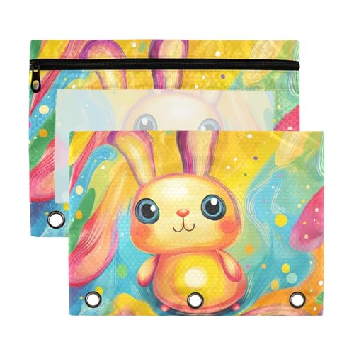 Schultaschen für Kinder, niedliches Kaninchen, bunt, Cartoon-Schultaschen mit transparentem Fenster, Sichtfenster und Ösen, 3 Ringe, Ordner, Schule, Klasse, Büro, Organizer, mehrfarbig, 2 Stück Schultaschen für Kinder, niedliches Kaninchen, bunt, Cartoon-Schultaschen mit transparentem Fenster, Sichtfenster und Ösen, 3 Ringe, Ordner, Schule, Klasse, Büro, Organizer, mehrfarbig, 2 Stück von Yoogain