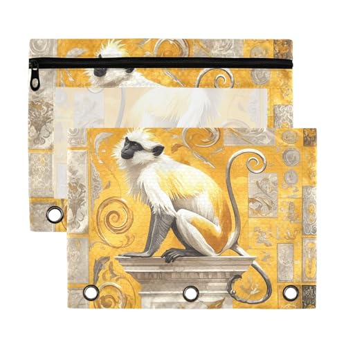 Silder Gold Affe Boho-Stil Bindertaschen mit Sichtfenster, große Kapazität, 3 Ringe, Ordnertasche für Büro, Schulbedarf, Kosmetik, mehrfarbig, 2 Stück Silder Gold Affe Boho-Stil Bindertaschen mit Sichtfenster, große Kapazität, 3 Ringe, Ordnertasche für Büro, Schulbedarf, Kosmetik, mehrfarbig, 2 Stück von Yoogain