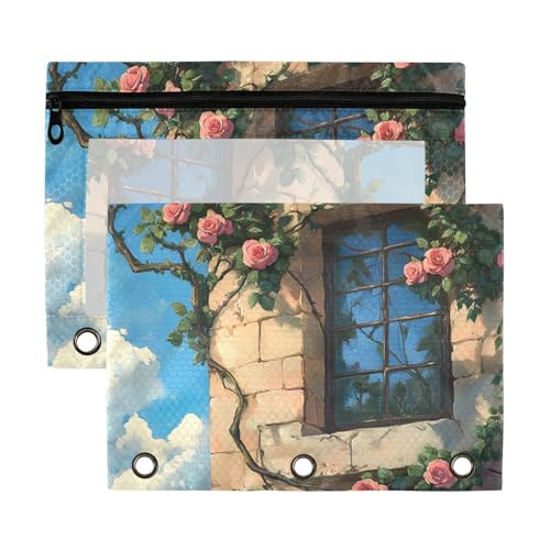 Wandkunst-Ordnertaschen mit Rosenmotiv, 3 Ringe mit transparentem Fenster, Stoff in verschiedenen Farben, 3 Ringe, Ordner für Schule, Büro und Zuhause, mehrfarbig, 2 Stück Wandkunst-Ordnertaschen mit Rosenmotiv, 3 Ringe mit transparentem Fenster, Stoff in verschiedenen Farben, 3 Ringe, Ordner für Schule, Büro und Zuhause, mehrfarbig, 2 Stück von Yoogain