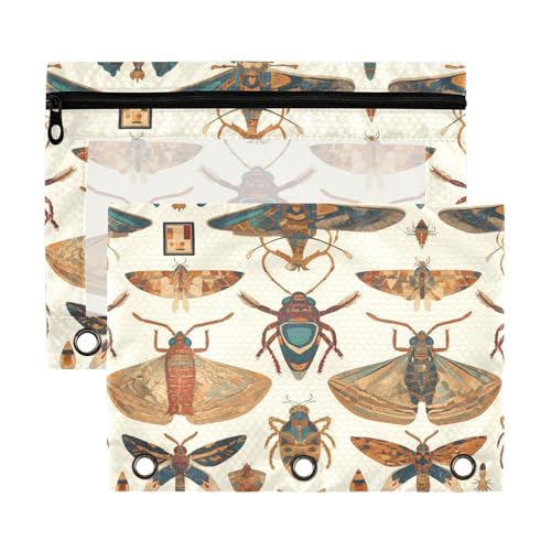 Wasserdichte Bindertaschen im ägyptischen Stil mit Insektenmuster, mit transparentem Fenster, große Kapazität, 3 Ringe für Bürobedarf, mehrfarbig, 2 Stück Wasserdichte Bindertaschen im ägyptischen Stil mit Insektenmuster, mit transparentem Fenster, große Kapazität, 3 Ringe für Bürobedarf, mehrfarbig, 2 Stück von Yoogain