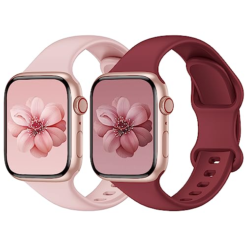 Yoohoo 2 Stück Silikon Armbänder kompatibel mit Apple Watch Armband 40mm 41mm 44mm 45mm 49mm 38mm 42mm für Damen Herren,Sport Ersatzarmband für iWatch Series 9 8 7 6 5 4 3 2 1 SE Ultra Ultra2 von Yoohoo