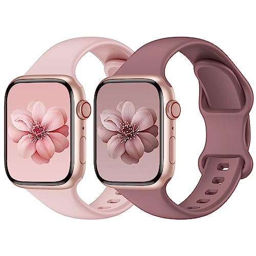 Yoohoo 2 Stück Silikon Armbänder kompatibel mit Apple Watch Armband 40mm 41mm 44mm 45mm 49mm 38mm 42mm für Damen Herren,Sport Ersatzarmband für iWatch Series 9 8 7 6 5 4 3 2 1 SE Ultra Ultra2 von Yoohoo