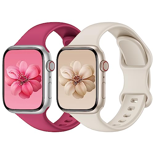 Yoohoo 2 Stück Silikon Armbänder kompatibel mit Apple Watch Armband 40mm 41mm 42mm 44mm 45mm 46mm 49mm für Damen Herren,Sport Ersatzarmband für iWatch SE Series 10 9 8 7 6 5 4 3 2 1 Ultra Ultra2 von Yoohoo