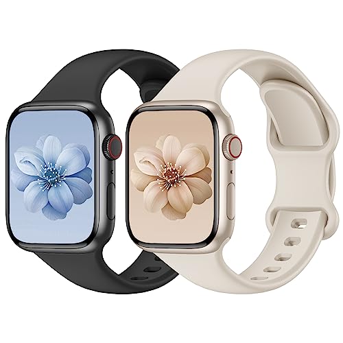 Yoohoo 2 Stück Silikon Armbänder kompatibel mit Apple Watch Armband 40mm 41mm 44mm 45mm 49mm 38mm 42mm für Damen Herren,Sport Ersatzarmband für iWatch Series 9 8 7 6 5 4 3 2 1 SE Ultra Ultra2 von Yoohoo