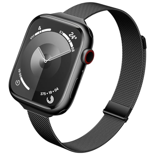 Yoohoo Schmales Armband Kompatibel mit Apple Watch Armband 38mm 40mm 41mm 42mm 44mm 45mm 49mm für Damen/Herren,Magnetisch Metall Edelstahl Armband für iWatch SE Series 9 8 7 6 5 4 3 2 1,Schwarz von Yoohoo