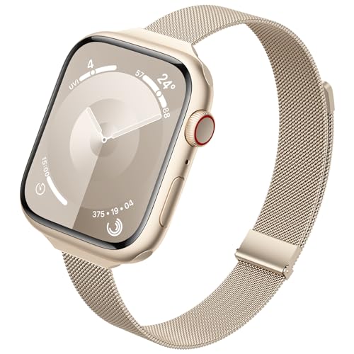 Yoohoo Schmales Armband Kompatibel mit Apple Watch Armband 38mm 40mm 41mm 42mm 44mm 45mm 49mm für Damen/Herren,Magnetisch Metall Edelstahl Armband für iWatch SE Series 9 8 7 6 5 4 3 2 1 von Yoohoo