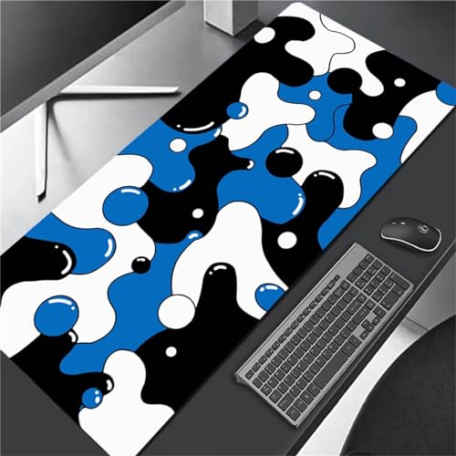 Gaming Mauspad Blau Schwarz Weiß,Große XXL Mousepad 800x400x3mm,Schreibtisch Protector Matte mit Anti-Rutsch Basis,Vernähte Kanten Mouse Pad wasserdicht und langlebig für Gaming,Büro,Zuhause von Yoonqun