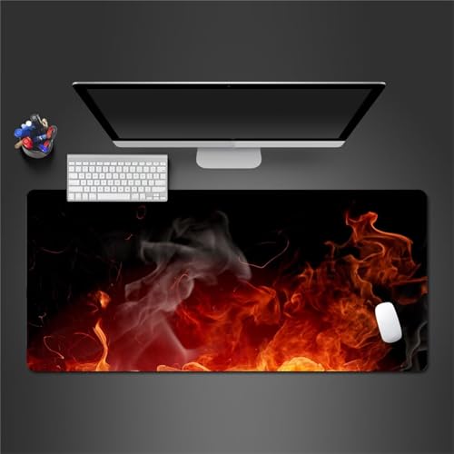Gaming Mauspad Flammen,Große XXL Mousepad 900x400x3mm,Schreibtisch Protector Matte mit Anti-Rutsch Basis,Vernähte Kanten Mouse Pad wasserdicht und langlebig für Gaming,Büro,Zuhause von Yoonqun