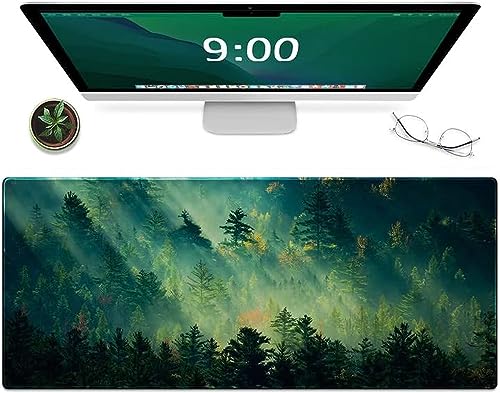Gaming Mauspad Grüner Sonnenschein-Wald,Große XXL Mousepad 1000x500x3mm,Schreibtisch Protector Matte mit Anti-Rutsch Basis,Vernähte Kanten Mouse Pad wasserdicht und langlebig für Gaming,Büro,Zuhause von Yoonqun