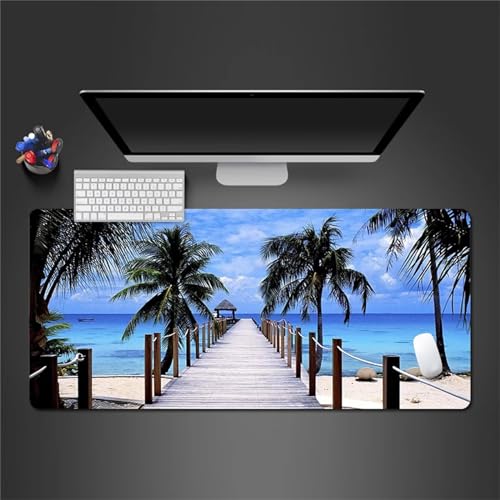 Gaming Mauspad Landschaft am Meer,Große XXL Mousepad 900x300x3mm,Schreibtisch Protector Matte mit Anti-Rutsch Basis,Vernähte Kanten Mouse Pad wasserdicht und langlebig für Gaming,Büro,Zuhause von Yoonqun