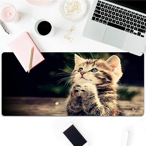 Gaming Mauspad Niedliche Katze,Große XXL Mousepad 600x300x2mm,Schreibtisch Protector Matte mit Anti-Rutsch Basis,Vernähte Kanten Mouse Pad wasserdicht und langlebig für Gaming,Büro,Zuhause von Yoonqun