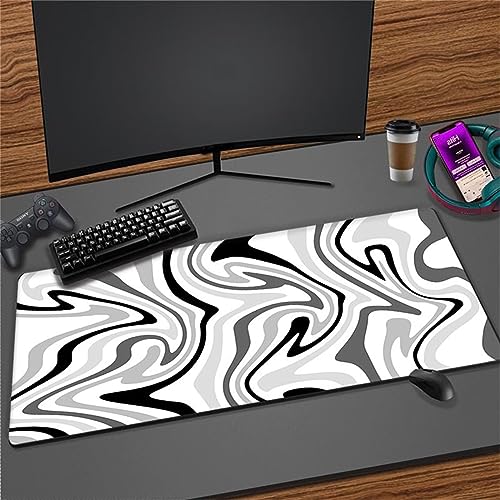 Gaming Mauspad Schwarz Weiß Flüssigkeit,Große XXL Mousepad 1200x600x3mm,Schreibtisch Protector Matte mit Anti-Rutsch Basis,Vernähte Kanten Mouse Pad wasserdicht und langlebig für Gaming,Büro,Zuhause von Yoonqun