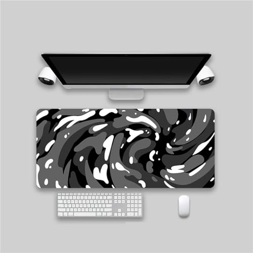 Gaming Mauspad Schwarz Weiß Fluid,Große XXL Mousepad 900x400x3mm,Schreibtisch Protector Matte mit Anti-Rutsch Basis,Vernähte Kanten Mouse Pad wasserdicht und langlebig für Gaming,Büro,Zuhause von Yoonqun