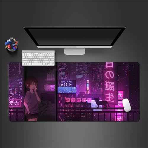 Gaming Mauspad XXL Animes Stadtmädchen,1200x600x2mm Mousepad Große Vernähte Kanten rutschfest Schreibtischunterlage Verbessert Präzision und Geschwindigkei Mousepad für PC Gamer Büro von Yoonqun