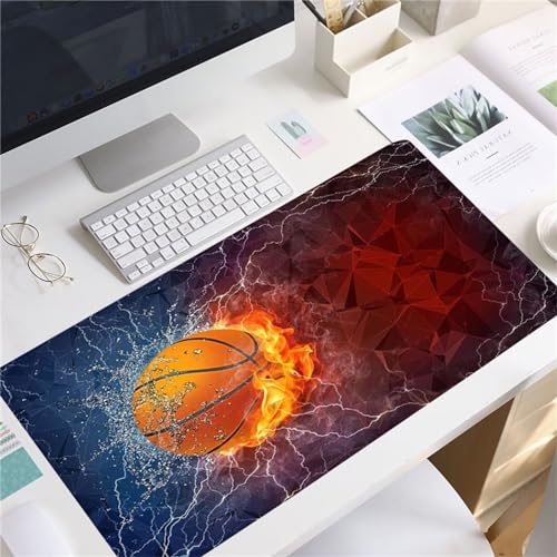 Gaming Mauspad XXL Basketball Geometrie,800x400x2mm Mousepad Große Vernähte Kanten rutschfest Schreibtischunterlage Verbessert Präzision und Geschwindigkei Mousepad für PC Gamer Büro von Yoonqun