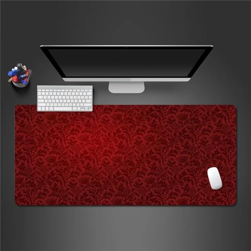 Gaming Mauspad XXL Rot Gemustert,800x400x3mm Mousepad Große Vernähte Kanten rutschfest Schreibtischunterlage Verbessert Präzision und Geschwindigkei Mousepad für PC Gamer Büro von Yoonqun