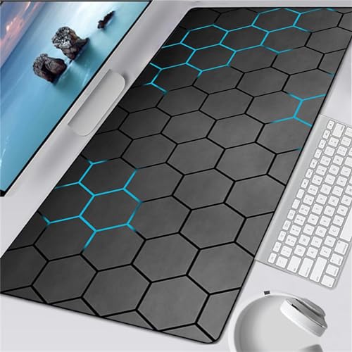 Gaming Mauspads Schwarz und Blau Geometrisch Großes Tischunterlage Mousepad XXL Mauspad 900x400x3mm Schreibtisch Protector Matte mit Anti-Rutsch Basis mit Genähten Rändernfür für Gaming Büro Zuhause von Yoonqun