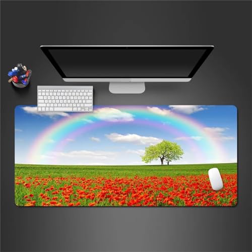 Yoonqun Gaming Mauspads Blume Meer Regenbogen Großes Tischunterlage Mousepad XXL Mauspad 800x400x2mm Schreibtisch Protector Matte mit Anti-Rutsch Basis mit Genähten Rändernfür für Gaming Büro Zuhause von Yoonqun