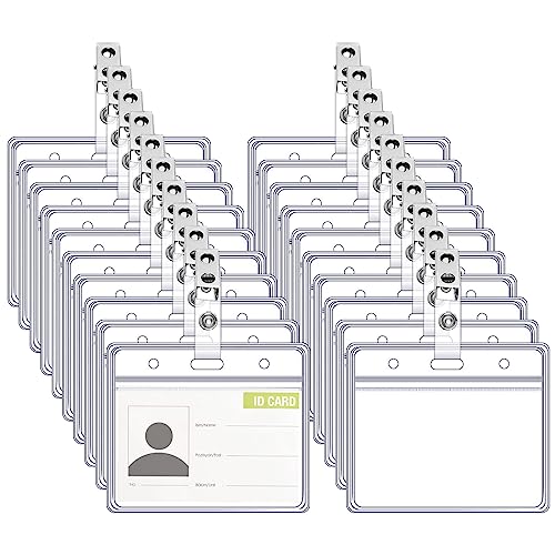 100 Stück Ausweishülle mit Clip, 9 x 8,5 cm PVC Kartenhüllen Transparent mit 100 Clips Namensschilder für Kleidung Clip Ausweishalter für ID Karte Namensschild (Maximale Kartengröße: 8,6 x 5,4 cm) von Yoosso