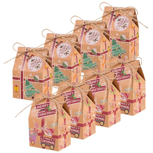 24 Stück Weihnachten Geschenkbox, 7x5x10,5 cm Adventskalender zum Befüllen Geschenkschachtel Weihnachtsbox Süßigkeitenkarton mit Hanfseil Weihnachtsdeko für Süßigkeiten Kekse Schokolade (2 Stile) von Yoosso