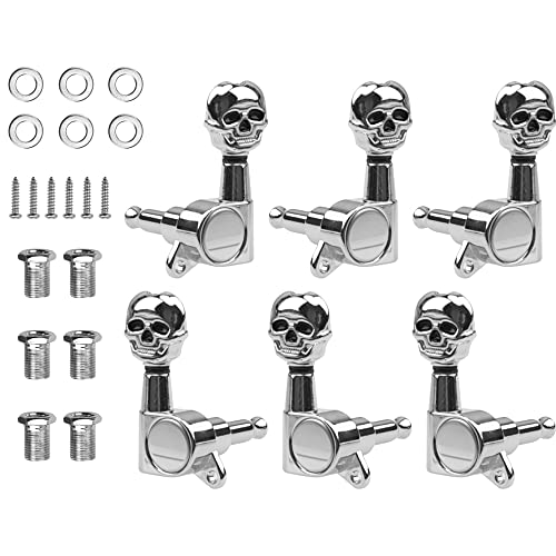 Yootones 3L3R Stimmwirbel für Gitarre, versiegelt, 6 Stück, Mechanikkopf, Stimmgerät, kompatibel mit E-Gitarre, Akustikgitarren-Teilen (Silber) von Yootones