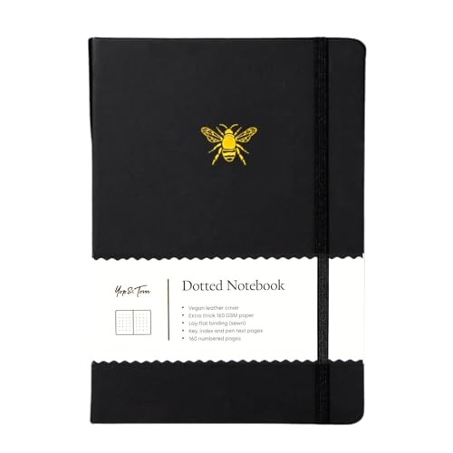 Yop & Tom A5 Bullet Journal, 160 GSM dickes Papier, veganes Leder mit Biene design - Anthrazit von Yop & Tom