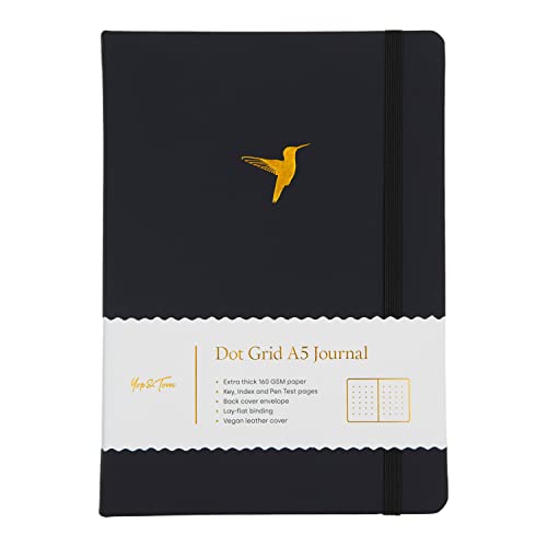 Yop & Tom A5 Dot Grid Journal - With Extra Thick Paper (160 GSM) and Lay-Flat Binding - Bullet (Hummingbird, Charcoal), anthrazit von Yop & Tom
