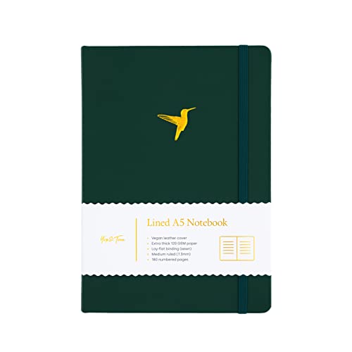 Yop & Tom Kolibri-Notizbuch, liniert, mit schönem Kunstledereinband und extra dickem 120 g/m²-Papier, Waldgrün von Yop & Tom