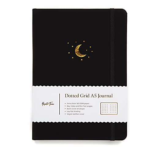 Yop & Tom Notizbuch mit Punkteraster, A5, Mond und Sterne, mit extra dickem Papier, 160 g/m², Journal mit Rasterlinien, Anthrazit von Yop & Tom