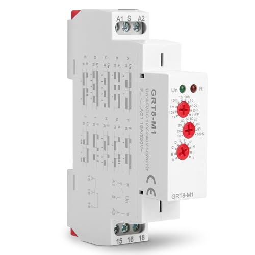 Zeitrelais, Zeitschaltuhr GRT8-M1 Multifunktionales Verzögerungszeitrelais mit 10 Funktionen DIN-Schienenmontage AC/DC 12V~240V für Industrieanlagen, Beleuchtungssteuerung, Heizelementsteuerung von Yosoo Health Gear