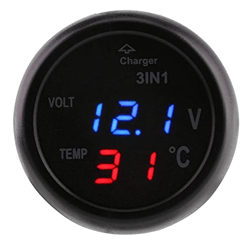 Voltmeter Thermometer, YosooAuto LKW 3in1 Dual LED Digitalanzeige Voltmeter Thermometer Zigarettenanzünder USB Autoladegerät für LED LKW Zigarettenanzünder USB Zigarettenanzünder(Blau+Rot) von Yosoo