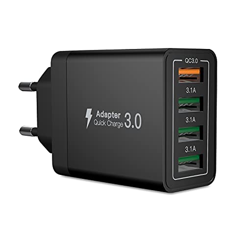 USB Ladegerät, 33W QC 3.0 USB Netzteil High-Speed ladeadapter, 4 Port Schnellladegerät Mehrfach USB ladestecker für Samsung Galaxy A51 A50 S21 S20 S10 S9 S8,iPhone 15 14 13 12 11 Pro XR X,Huawei von Yosou